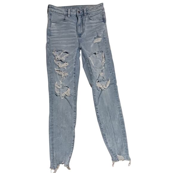 American Eagle Highest Rise Jeggings Distressed Ripped Womens Size 4 25Wx26L - Picture 1 of 10